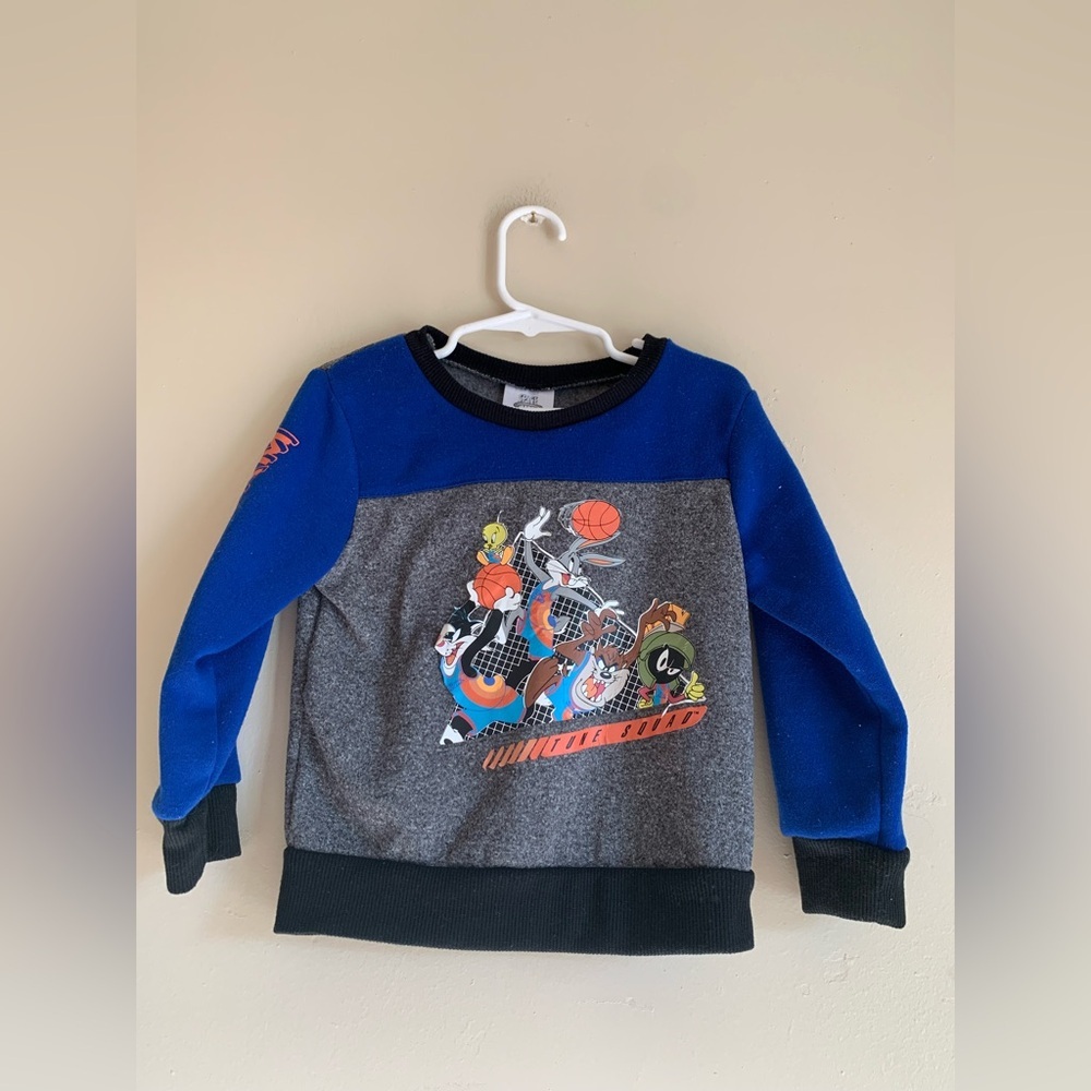 Vintage Space Jam Sweater Top Boys Kids 3T Blue Grey 90s Y2K Cartoon Collectible